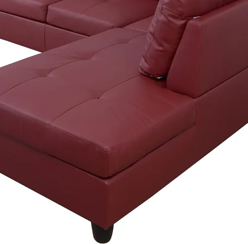 Vista 5 de Moderno sofá seccional de cuero en forma de L (rojo, orientado a la derecha)