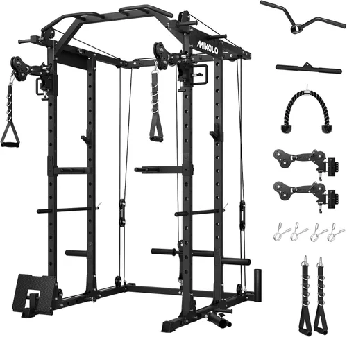 Vista 8 de Mikolo Jaula de Potencia, Rack de Potencia con Sistema de Cruce de Cables, 1500LBS Rack para Sentadillas con Sistema de Jalón LAT, Jaula de Negro