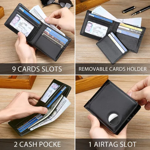 Vista 4 de billetera airtag para hombre, Negro -, Cartera de cuero para hombre