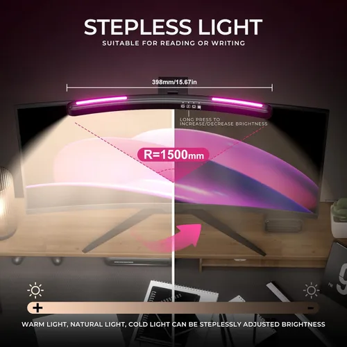 Vista 4 de Barra de luz para monitor curvada, retroiluminación RGB, lámpara
