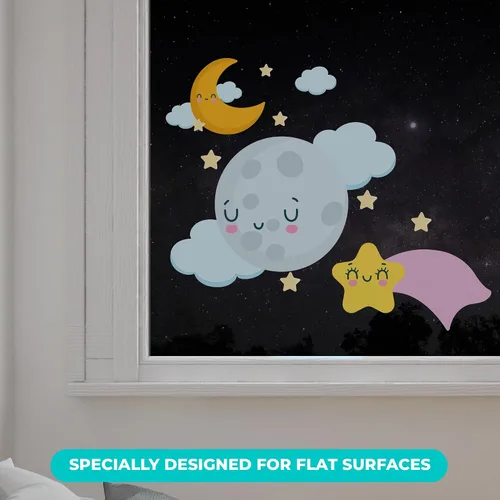 Vista 3 de EGD Calcomanía de pared de luna y estrellas para decoración de dormitorio, decoración de habitación I Moon, calcomanías I Moon I Smiley Face Decor I