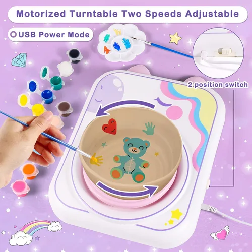Vista 6 de weirtoya Rueda de Cerámica para Niños, Juguetes de Artes y Manualidades para Niñas de 8 a 12 años, Kit de Cerámica con 3 Paquetes de Arcilla