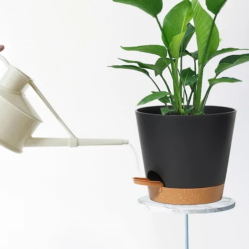 Vista 7 de Macetas de riego automático con orificio de drenaje y depósito, macetas grandes para plantas de interior y exterior, maceta de plástico