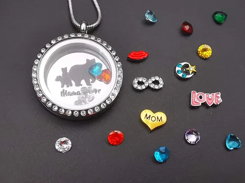 Vista 5 de Collar con colgante para mamá, medallón flotante con 24 piedras natales y abalorios para mujeres y niñas, regalo para madre