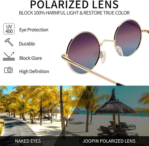 Vista 4 de Gafas de sol Joopin polarizadas, estilo Lennon, redondas, gafas de sol estilo hippy redondas para mujer y hombre