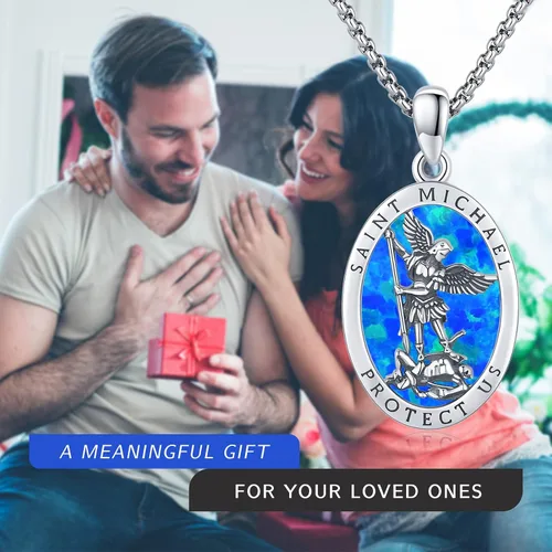 Vista 7 de Collar con colgante de San MiguelSan CristóperSan SebastiánGuadalupeÁngel de la GuardaSanta MuerteJudeJoseph para hombres y mujeres, plata de ley