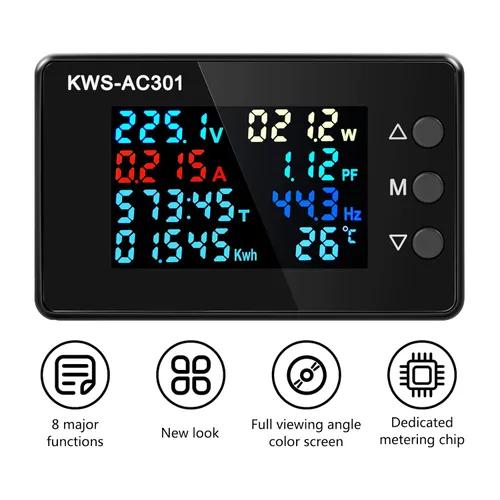 Vista 6 de Voltímetro de CA Amperímetro 50-300V 0-100A Multímetro digital 110V 220V Pantalla LCD HD Voltímetro de corriente con transformador de corriente