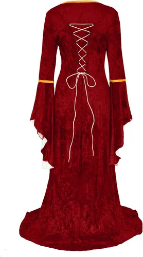 Vista 3 de Effeltch - Disfraz retro de Halloween para mujer, vestido largo con cordones, estilo medieval, renacentista e irlandés