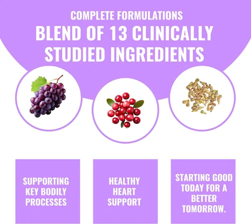 Vista 4 de Suplemento de resveratrol con quercetina, berberina, extracto de semilla de uva y mezcla de polifenoles para la salud de la piel, apoyo inmunológico
