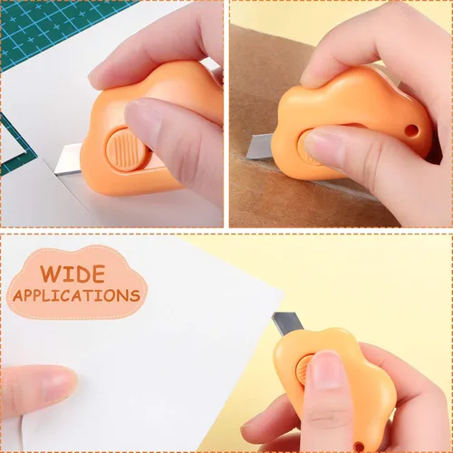 Vista 6 de Zonon 6 piezas mini abrecartas retráctil, pequeño y lindo llavero cortador de caja, pequeños cuchillos retráctiles utilitarios abrecartas