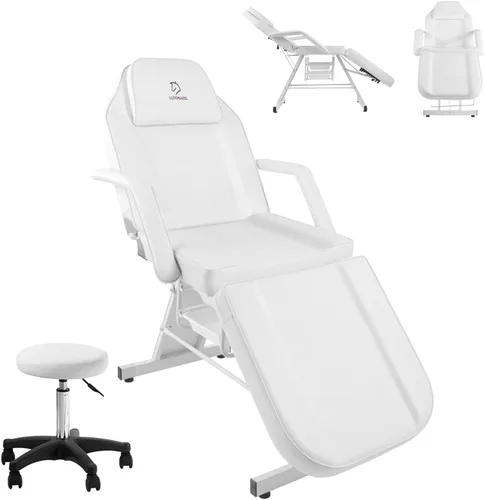 Vista 22 de Silla facial, silla de tatuaje de 73 pulgadas para cliente, mesa de masaje ajustable de 3 secciones con taburete, camas de belleza multiusos