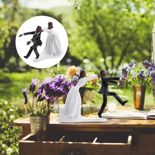 Vista 6 de Decoración negra para pastel de boda de 5.90 pulgadas de resina pintada a mano, figura de novia y novio para boda, ceremonia, fiesta, decoración