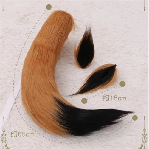 Vista 2 de Angela0123 - Cola de felpa de pelo sintético de lobo y gato de zorro + 2 orejas de clip para adultos, diadema de juguete para Halloween, disfraz