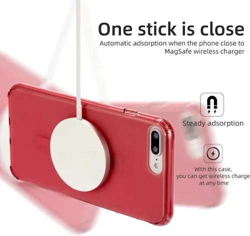 Vista 2 de Tigowos Funda magnética translúcida para iPhone 8 Plus con carga inalámbrica MagSafe anti-amarilla, antihuellas, a prueba de golpes, funda Rojo