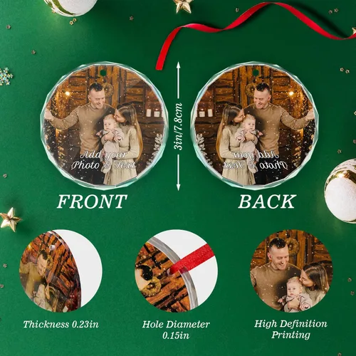 Vista 3 de Adorno de Navidad personalizado con foto, adornos de imagen personalizados para Navidad 2026, adorno colgante conmemorativo personalizado