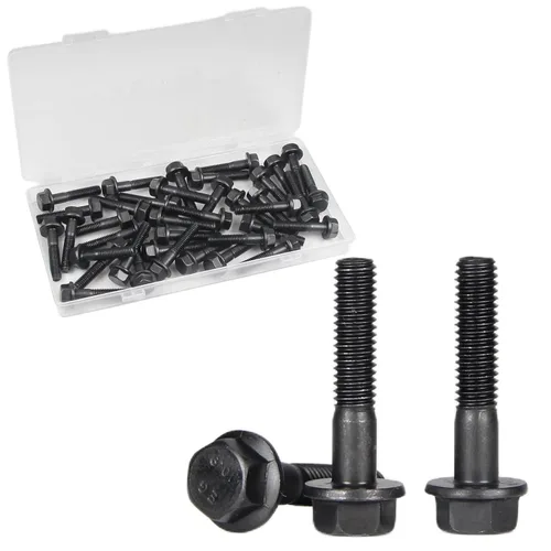 Vista 9 de M6-1.0 x 16 mm Pernos de cabeza hexagonal con brida, tornillos hexagonales de brida, acabado negro Clase 10.9, acero de aleación, totalmente