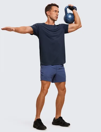 Vista 4 de CRZ YOGA Crewneck Workout Shirts for Men - Quick Dry Running Athletic T-Shirts Lightweight Basic Tops
