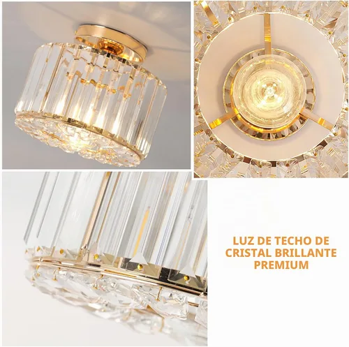 Vista 7 de Lámpara de techo de cristal, lámpara de techo semiempotrada de cristal dorado para dormitorio, cocina, pasillo, entrada, balcón, comedor, sala
