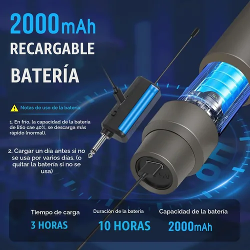 Vista 4 de NEW BAXS Micrófonos inalámbricos, sistema de micrófono dual de karaoke, Microfonos Inalambricos con receptor recargable, juego de micrófono dinámico