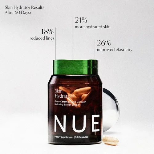 Vista 6 de The Nue Co. Suplemento HIDRATOR para la piel, contiene colágeno hidrolizado, aloe y ácido hialurónico, sin gluten, 30 cápsulas