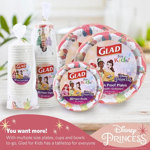 Vista 6 de Glad para Niños Cuencos de Papel para Snacks de Princesas Disney, "Magic is in All of US" - Resistentes, Aptos para Microondas, Tazas Desechables