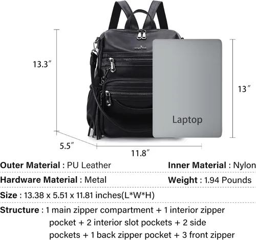 Vista 55 de Bolsos mochila monedero de piel sintética para mujer, bolsas con zíper, mochilas de hombro casuales