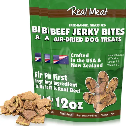 Vista 11 de Golosinas de carne real para perros - Bolsa de 12oz de tiras de carne de res aire-secas para perros de tamaño bocado - Golosinas de carne