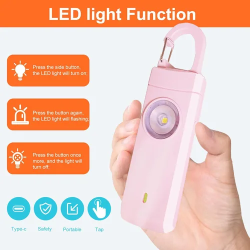 Vista 3 de FA FIGHTART Alarma de seguridad personal para mujeres, luz de sirena fuerte, recargable, para estudiantes, niños, niñas, ancianos, niños (rosa)