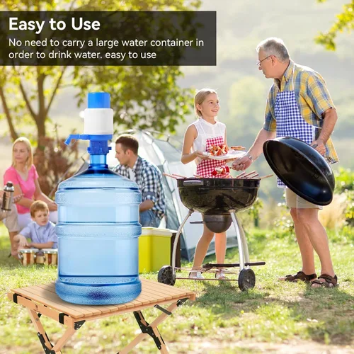 Vista 5 de Bomba de botellas de agua, bomba de jarra de agua portátil azul, dispensador de agua manual con un tubo extra corto que se adapta a la mayoría