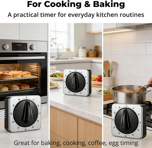 Vista 7 de Searon Temporizadores de cocina para cocinar, temporizador mecánico de cuerda con anillo fuerte, parte trasera magnética, no necesita batería