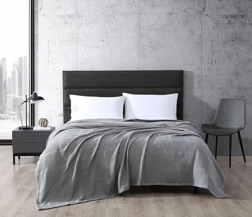 Vista 12 de Kenneth Cole - Manta tamaño King, manta de algodón 100% texturizado de rejilla de gofre para cama o sofá, ligera y transpirable para comodidad Negro