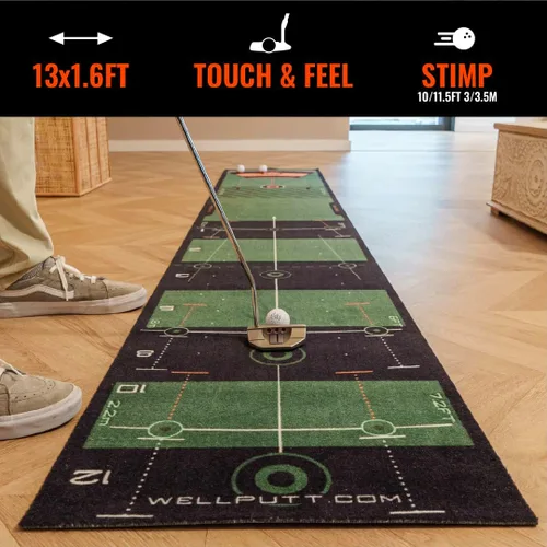 Vista 3 de WELLPUTT - Alfombrilla de entrenamiento de golf para putting - 13 pies verde
