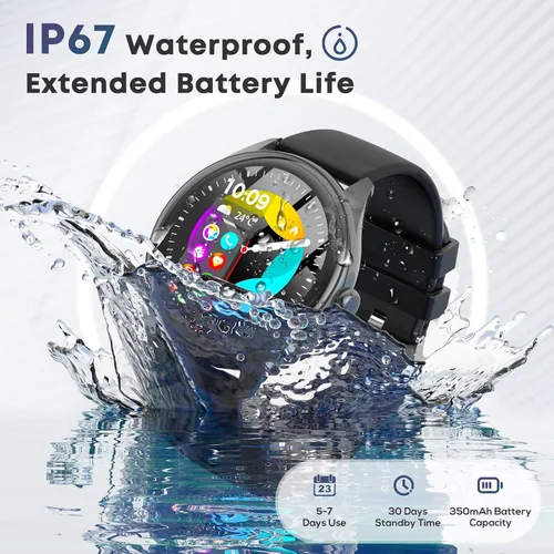 Vista 5 de Reloj inteligente para hombre, pantalla táctil HD de 1.39 pulgadas con 120 modos deportivos, Alexa integrado, monitor de frecuencia cardíaca/sueño