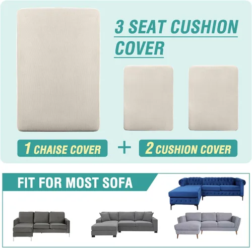 Vista 4 de Funda de sofá seccional de 3 piezas para sofá seccional en forma de L, protector elástico de muebles para sofá seccional izquierdo o derecho