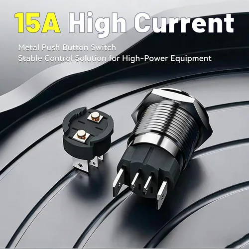 Vista 8 de Interruptor de botón de cierre de 15 amperios 19 mm 3/4 "agujero 12V/24V CC impermeable IP67 SPST de acero inoxidable 304 interruptor
