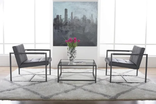 Vista 9 de Studio Designs Home - Silla decorativa moderna Camber de mediados de siglo, marco de metal gris peltre y cuero adherido humo Gris peltre/gris ahumado
