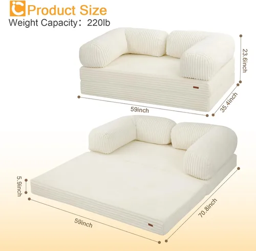 Vista 2 de COMAX Sofá Cama Plegable Queen, Sofá Cama Plegable, Silla Futón Plegable con Cama para Adultos, Colchón de Piso Convertible Sofá para Dormitorio