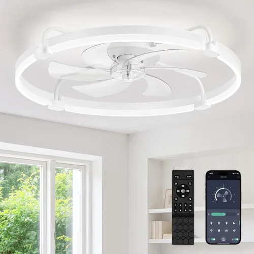 Vista 17 de LEDIARY Ventiladores de techo de 24" con luces y control remoto, luz LED de Dorado