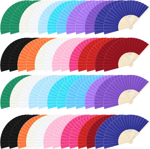 Vista 8 de MCEAST Abanicos plegables de seda de 30 piezas con marcos de bambú, multicolor, perfectos para bodas, fiestas, decoración del hogar