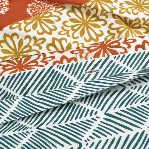 Vista 6 de Lush Decor Juego de funda de edredón reversible de algodón a rayas bohemias, juego de 3 piezas, tamaño King, turquesa y naranja, juego de cama a