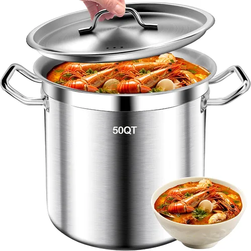 Vista 10 de Olla de acero inoxidable de 20 cuartos de galón con tapa, olla grande – Ollas de grado comercial de tres capas resistentes para hervir sopa