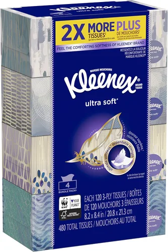 Vista 12 de Kleenex Ultra Soft Facial Tissues, 4 Flat Boxes, 120 Tissues per Box