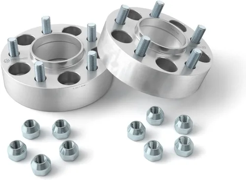 Vista 8 de 2 separadores de rueda centrados, patrón de pernos de 5 x 4.5 pulgadas, agujeros de 2.60 pulgadas, tuercas de 12 x 1.25 pulgadas Plateado