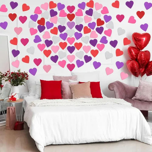 Vista 6 de Tatuo 120 calcomanías de corazón de espuma de 6 pulgadas a granel, autoadhesivas, corazones de espuma EVA, mate y purpurina para manualidades