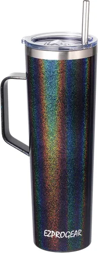Vista 12 de Ezprogear Taza de acero inoxidable de 34 oz con asa Taza aislada de doble pared para viajes (negro)