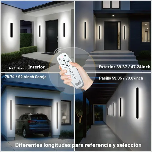 Vista 7 de Luces de pared modernas para exteriores de 39 pulgadas, 2700 K-6500 K, aplique de pared al aire libre regulable seleccionable con control remoto