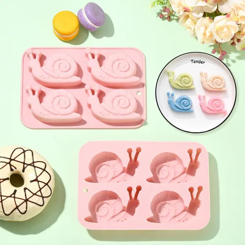 Vista 6 de 2 moldes de silicona en forma de caracol de 4 cavidades para chocolate para decoración de pasteles, gelatina, cubitos de hielo, golosinas