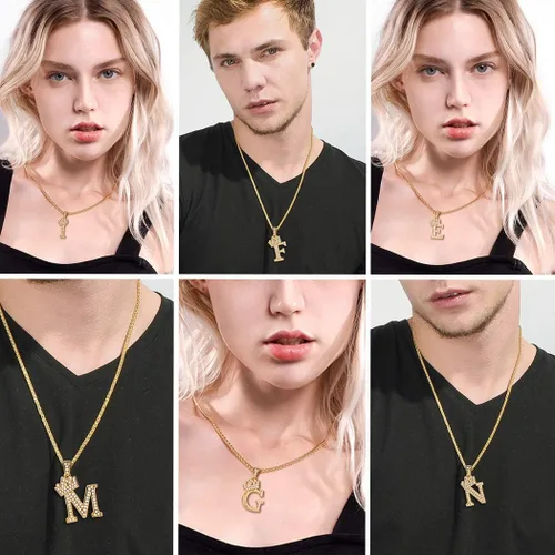 Vista 9 de U7 Collar con inicial de la A a la Z, dije de letra helada con cadena de 22 a 24 pulgadas, para hombres y mujeres, con nombre del alfabeto de hip