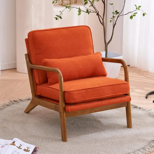 Vista 16 de Silla decorativa para sala de estar, sillón tapizado moderno de mediados de siglo con almohada, sillón de lectura, cómoda silla decorativa