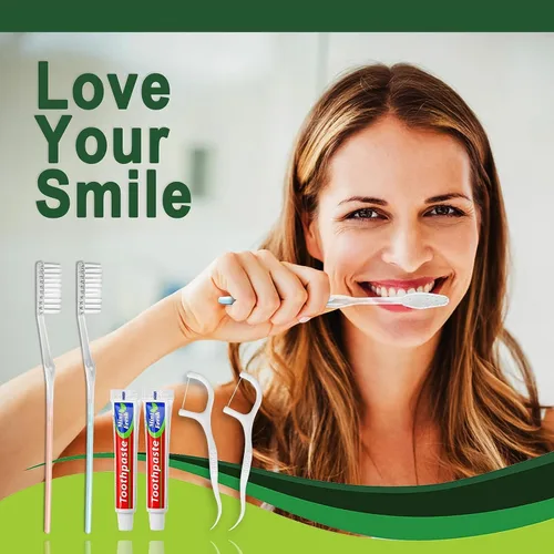 Vista 3 de 100 cepillos de dientes desechables con hilo dental, 2 colores Individually Wrapped, Disposable Toothbrush, 10g Toothpaste, Floss Pick, Bulk